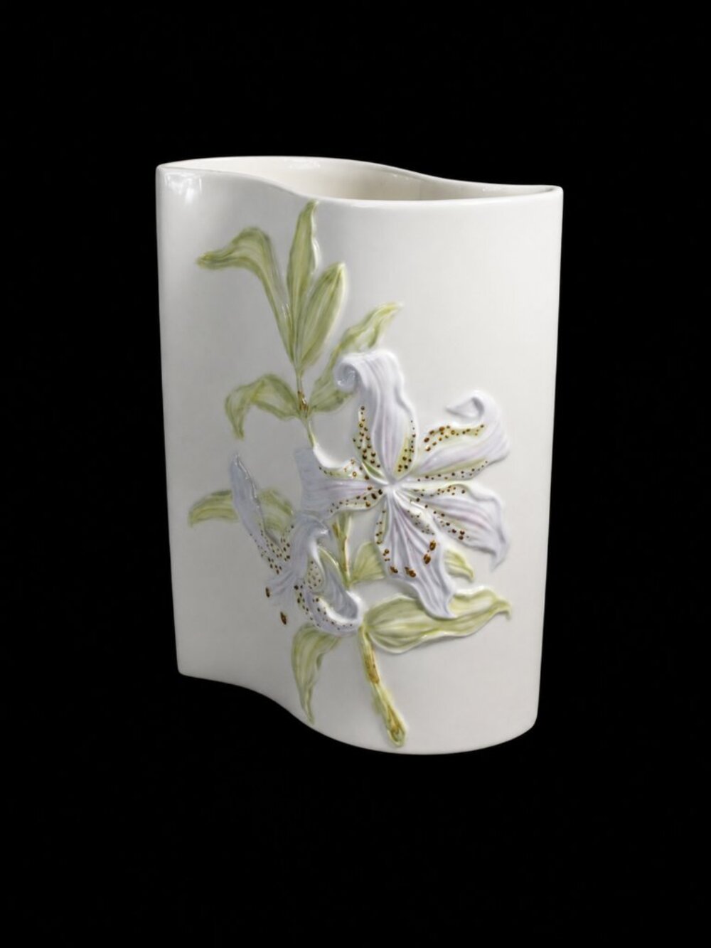 Vintage Shafford Original Japan Fine Porcelain Lily Relief Vase 1982 White